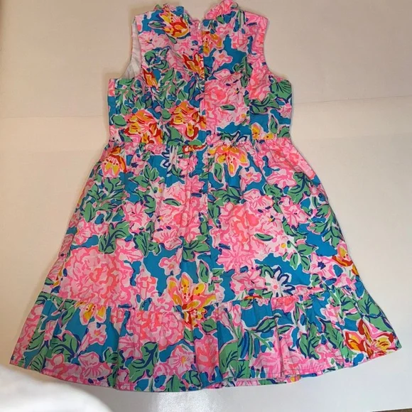 Lilly Pulitzer Ruffle Vibrant Floral Dress in Blue and Pink Size 8 Summer Beach - Picture 9 of 10